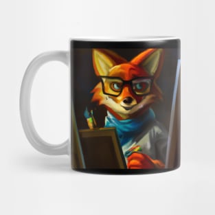 Artistic Fox Wearing Thick Frame Glasses Oil Painting Mug